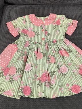 Eleanor Rose Pink & Green Floral Peter Pan Dress